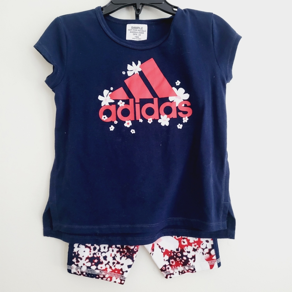 New Adidas 18M short set. Set is marked sample. Athletic shorts.